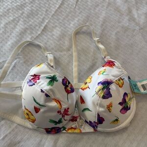 Y2K deadstock floral padded new bra 34B padded bead accent adjustable